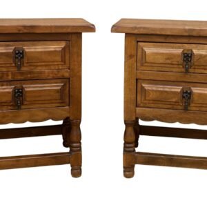 Mesitas de noche españolas con cajones y herrajes de hierro, años 50, juego de 2