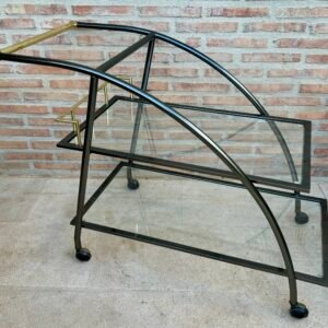 Carrito de bar de latón y vidrio de finales del siglo XX