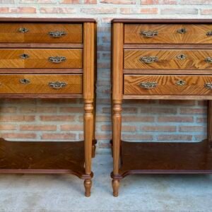 Mesitas de noche o de noche de finales del siglo XX con tres cajones y estante abierto, década de 1980, juego de 2