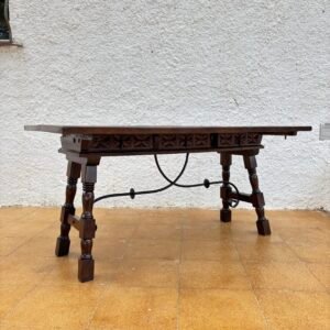 Mesa plegable de consola española del siglo XX con camilla de hierro y tres cajones, 1900