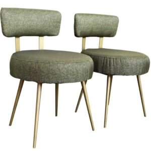 Taburetes redondos de mediados de siglo con respaldo en verde y dorado, década de 1950, juego de 2