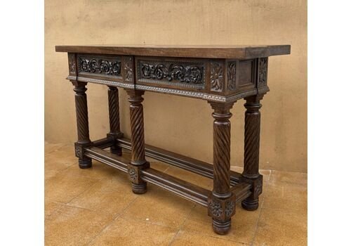 Consola Española Neorrenacentista en Nogal Tallado, Siglo XIX - Imagen 2